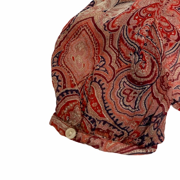 Lucky Brand red pink paisley printed sheer peasant blouse - Picture 5 of 8